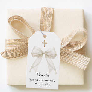 Ivory bow pearls First Holy Communion DIY Gift Tags
