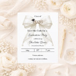Ivory bow pearls Graduation party Save the Date Flyer<br><div class="desc">Please note that this Save the Date is on flyer paper and very thin. For premium paper and/or digital download please visit our store. Announce your milestone with this Coquette Graduation Save the Date. The design features a lush ivory bow embellished with delicate pearl strands and a classic mortarboard icon....</div>