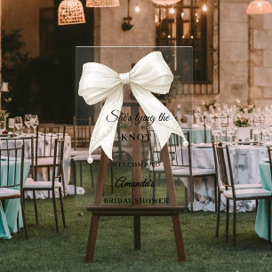 Ivory bow pearls knot Bridal Shower welcome Acrylic Sign