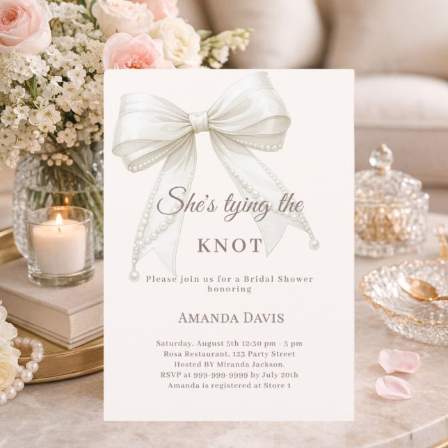 Ivory bow pearls knot elegant Bridal Shower Invitation (Creator Uploaded)