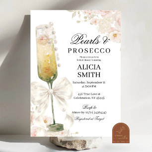 Ivory Bow Pearls & Prosecco Bridal Shower Invitation
