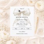 Ivory bow photo Graduation party Save the Date<br><div class="desc">Announce your milestone with this Coquette Graduation Save the Date. The design features a lush ivory bow embellished with delicate pearl strands and a classic mortarboard icon. Perfect for the stylish senior girl looking to share her portrait with family and friends. 

1 sheet = 1 Save the Date</div>