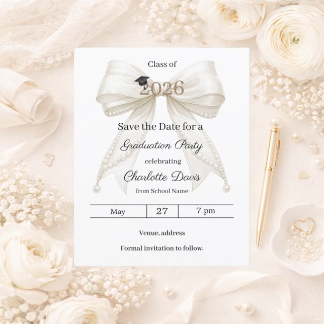 Ivory bow photo Graduation party Save the Date (Creator Uploaded)