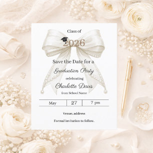 Ivory bow photo Graduation party Save the Date Flyer
