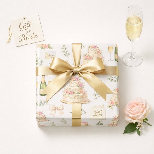 Ivory Bows & Champagne Bridal Shower Pattern Wrapping Paper (Creator Uploaded)