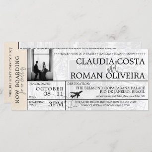 Ivory Brazil Wedding Boarding Pass Invitation