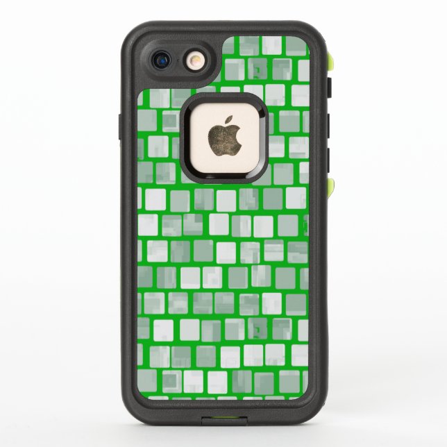 Ivory Bricks with Irish Green Outline Pattern LifeProof iPhone Case (Back)