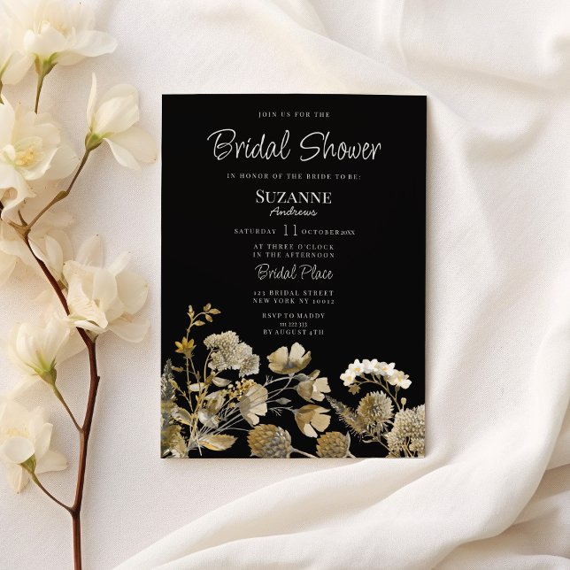 Ivory brown black wildflower winter Bridal Shower Invitation (Ivory brown black wildflower winter Bridal Shower)