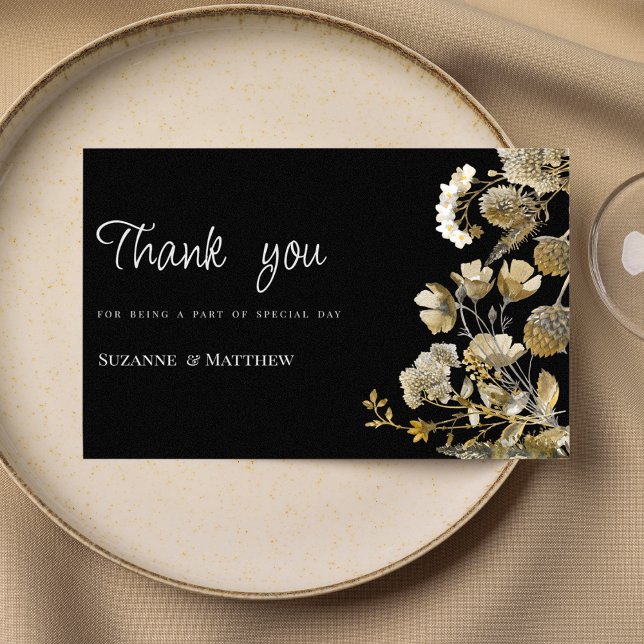 Ivory brown black wildflower winter Thank You Invitation (Ivory brown black wildflower winter Thank You )