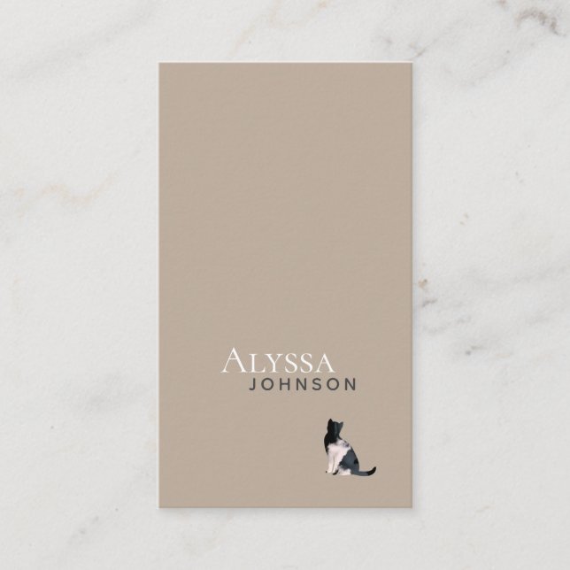 Ivory Brown Calico Cloud Cat Minimal Business Card (Front)