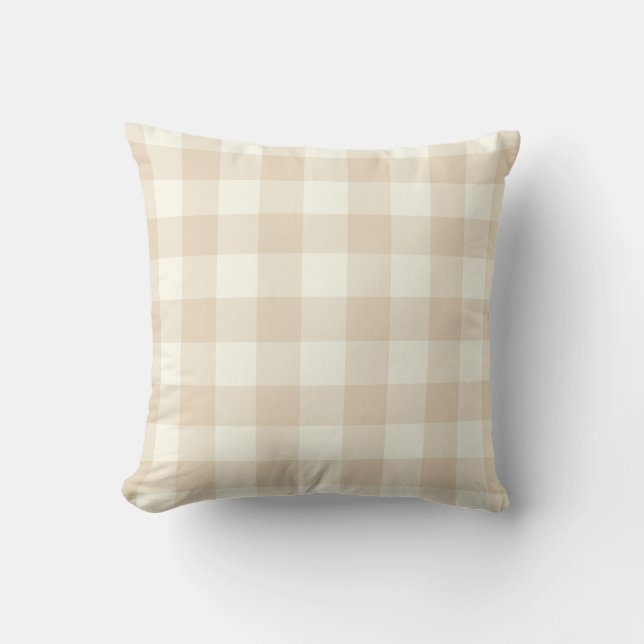 Ivory Brown Gingham Throw Pillow (Front)