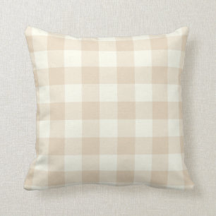 Ivory Brown Gingham Throw Pillow