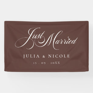 Ivory Brown Just Married Wedding Car Banner Sign
