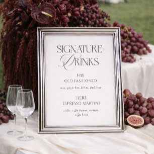 Ivory & Brown Wedding Signature Drinks Poster