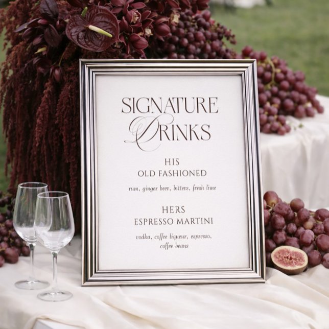 Ivory & Brown Wedding Signature Drinks Poster (Creator Uploaded)