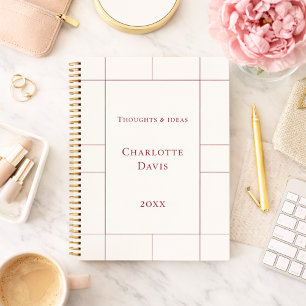 Ivory burgundy checked modern notebook