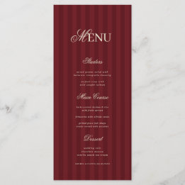 Ivory & Burgundy Elegant Stripes Retro Wedding Menu