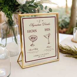 Ivory & Burgundy Retro Signature Drinks Sign