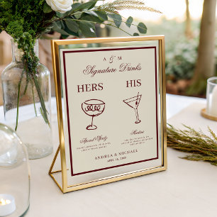 Ivory & Burgundy Retro Signature Drinks Sign