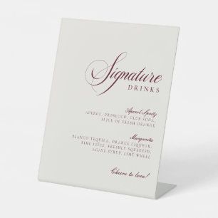 Ivory Burgundy Signature Drinks Wedding Sign