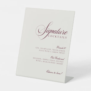 Ivory Burgundy Signature Drinks Wedding Sign