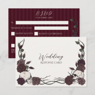 Ivory & Burgundy Skull Floral Wedding RSVP Save The Date