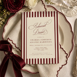 Ivory & Burgundy Stripes Vintage Rehearsal Dinner Invitation