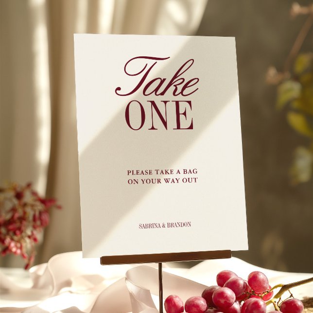 Ivory & Burgundy Take One Wedding Favour Sign (Ivory & Burgundy Take One Wedding Favor Sign)