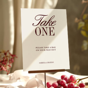 Ivory & Burgundy Take One Wedding Favour Sign