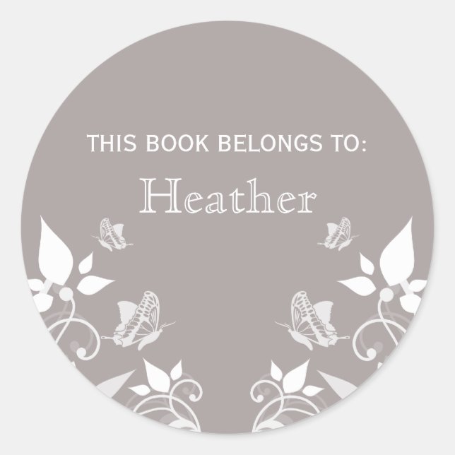 Ivory Butterfly Floral Bookplate Stickers (Front)