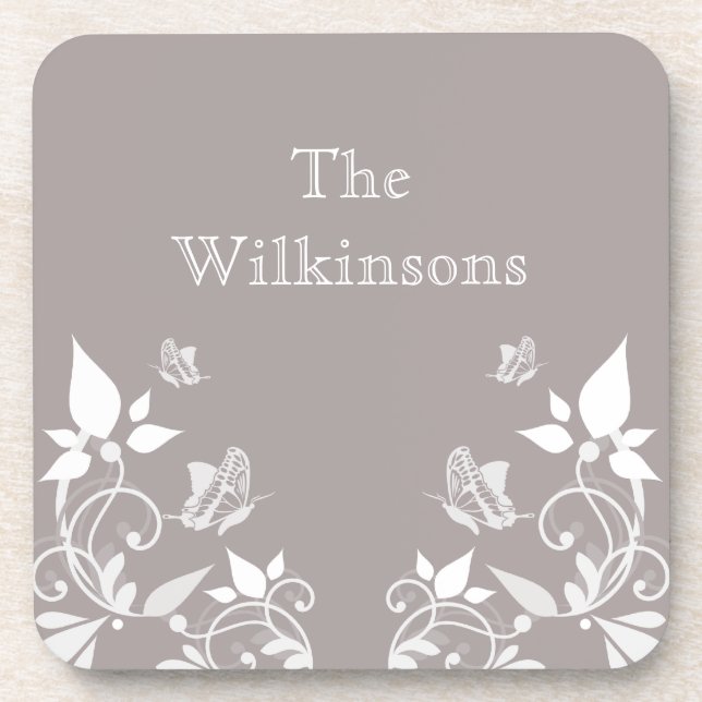 Ivory Butterfly Floral Coaster Set (Front)