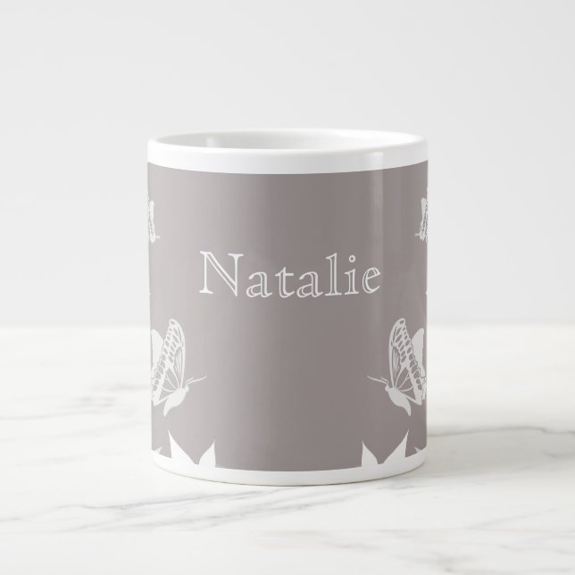 Ivory Butterfly Floral Jumbo Mug (Front)