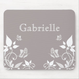 Ivory Butterfly Floral Mousepad