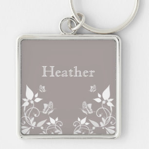 Ivory Butterfly Floral Premium Keychain