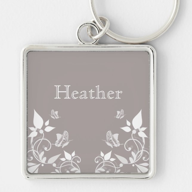 Ivory Butterfly Floral Premium Keychain (Front)