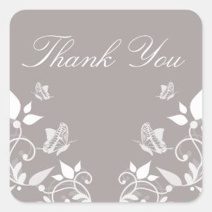 Ivory Butterfly Floral Thank You Stickers