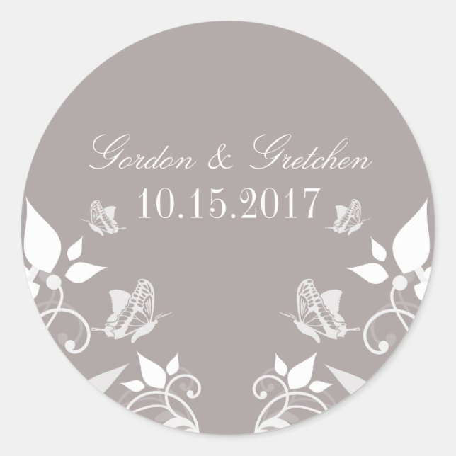 Ivory Butterfly Floral Wedding Stickers (Front)