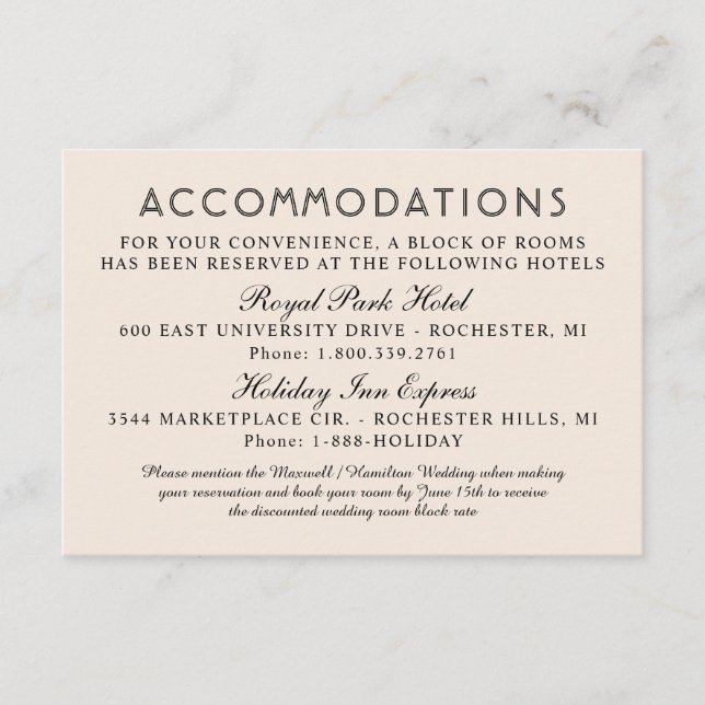 Ivory Calligraphy Wedding Accommodations Enclosure Card (Front)