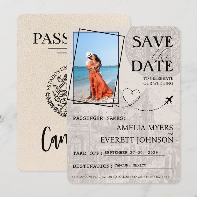 Ivory Cancun Passport Save The Date (Front/Back)