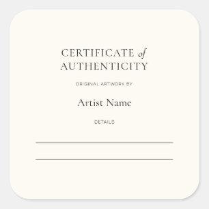 Ivory Certificate of Authenticity for Art Sticker