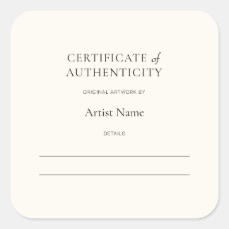 Ivory Certificate of Authenticity for Art Sticker