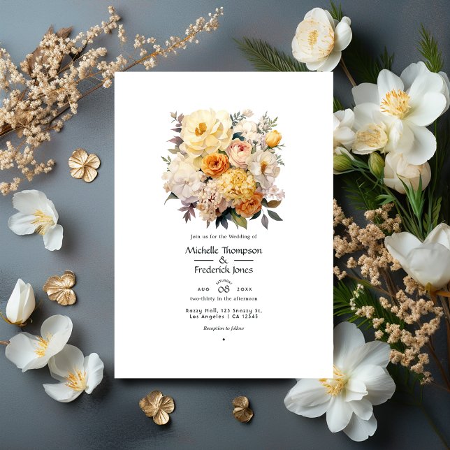 Ivory, Champagne and White Floral Wedding Invitation (Creator Uploaded)