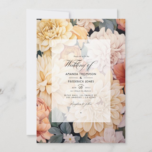 Ivory, Champagne and White Floral Wedding Invitation (Front)