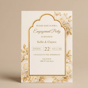 Ivory & Champagne Floral Engagement Party Invitation