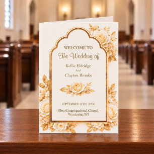 Ivory & Champagne Floral Wedding Folded Program