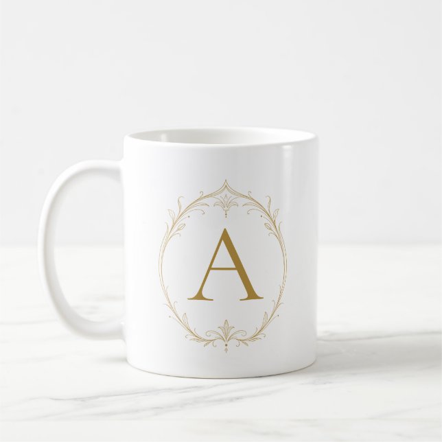 Ivory Champagne Lily Personalised Initial Mug (Left)