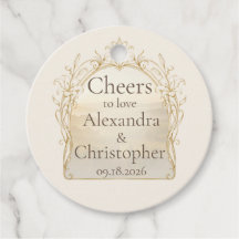 Ivory Champagne Lily Wedding Bottle Favour Tag