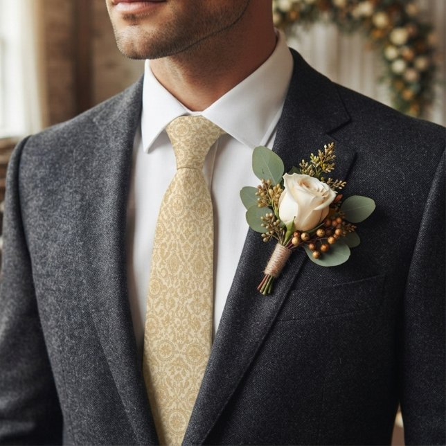 Ivory Champagne Medallion Damask Tie (Creator Uploaded)