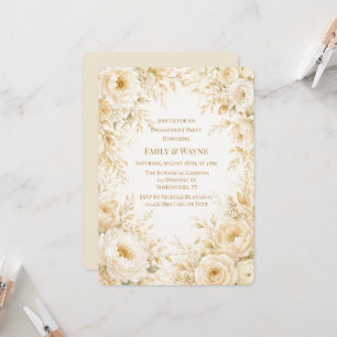 Ivory Champagne Pearl White Floral Engagement Part Invitation