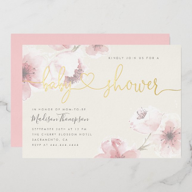Ivory | Cherry Blossom Gold Floral Baby Shower (Front/Back)